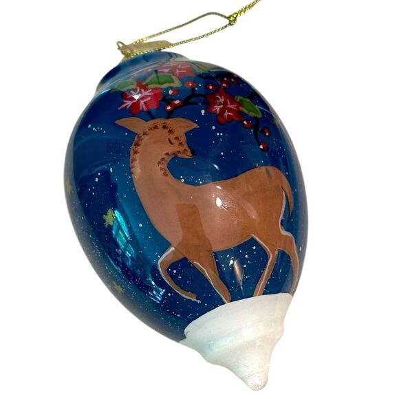 Pier 1 Li Bien Glass Christmas Ornament 2017 Hand-Painted Reindeer with Gift Box - Picture 5 of 15